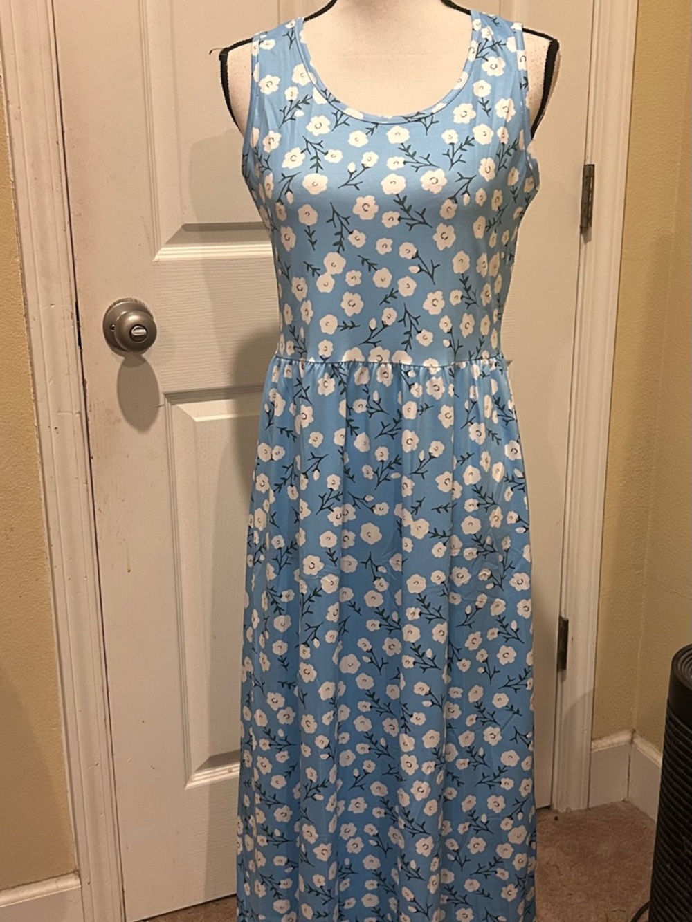 Sky Blue Floral Maxi Dress with Scoop Neck